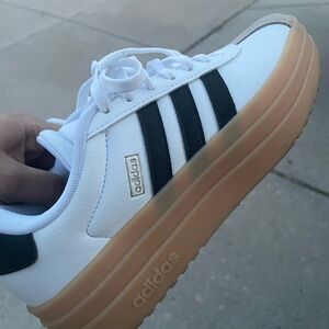 Adidas White and Black Sneakers with Gum Sole